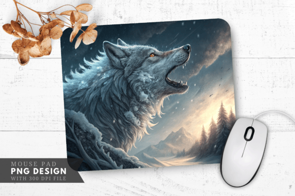 Download Enchanted Wolf Mouse Pad, Snowy Forest - Enchanted wolf Collection