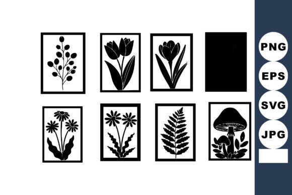 Download Black Silhouette Botanical Framed Art Se - Premium Resources