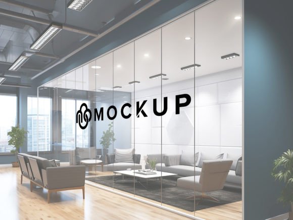 Download Office Glass Partition Wall Logo Mockup - Wall logo mockup Collection