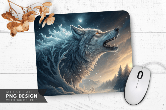 Download Enchanted Wolf Mouse Pad, Snowy Forest - Enchanted wolf Collection