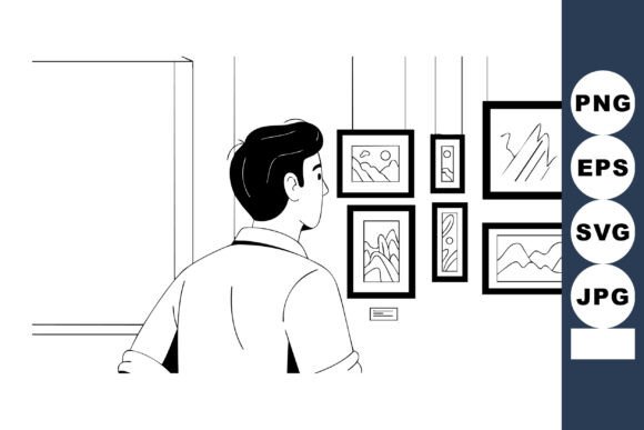 Download Man Viewing Framed Art Pieces in Gallery - Premium Resources