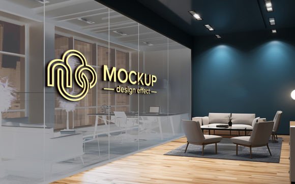 Download 3d Glass Wall Logo Mockup in Office Room - Wall logo mockup Collection