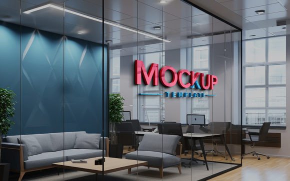 Download Realistic Office Glass Wall Logo Mockup - Wall logo mockup Collection