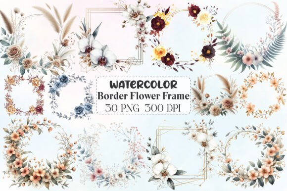 Download Floral Border Watercolor Flower Frame - Watercolor flower frame Collection