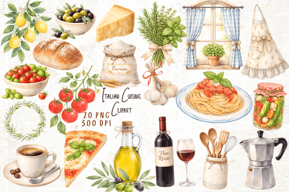 Download Italian Cuisine Clipart Set PNG - Clipart set png Collection