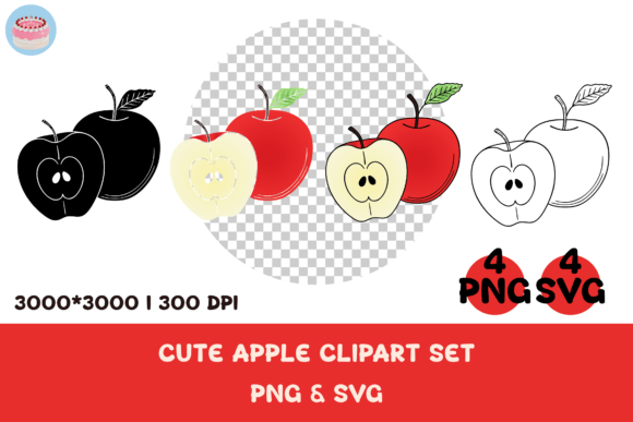 Download Cute Apple 4 Clipart Set PNG &amp; SVG - Clipart set png Collection